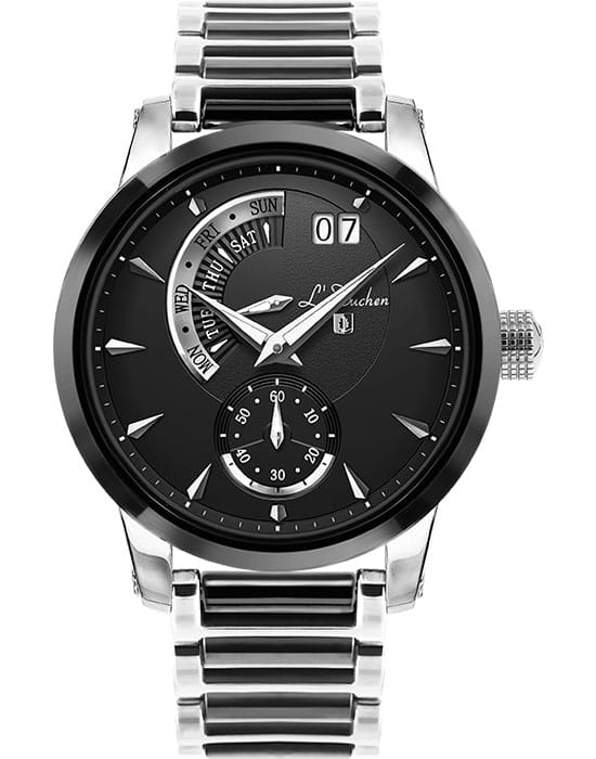 L'Duchen LDuchen D 237.10.31  D 237.10.31 кварцевые мужские часы черный циферблат, браслет сталь + керамические вставки — вид спереди